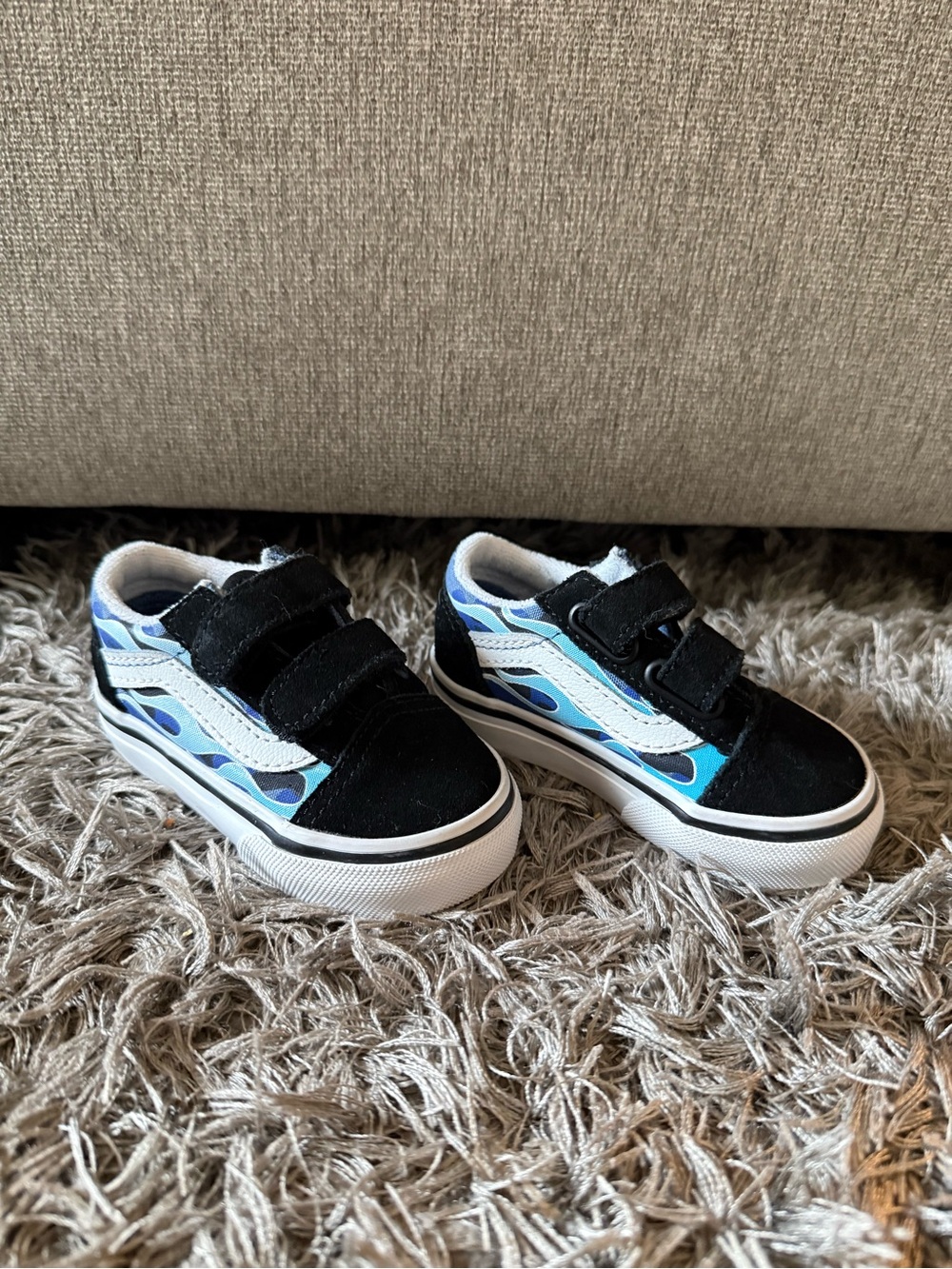 Vans Kids Black and Blue Flame Velcro Sneakers